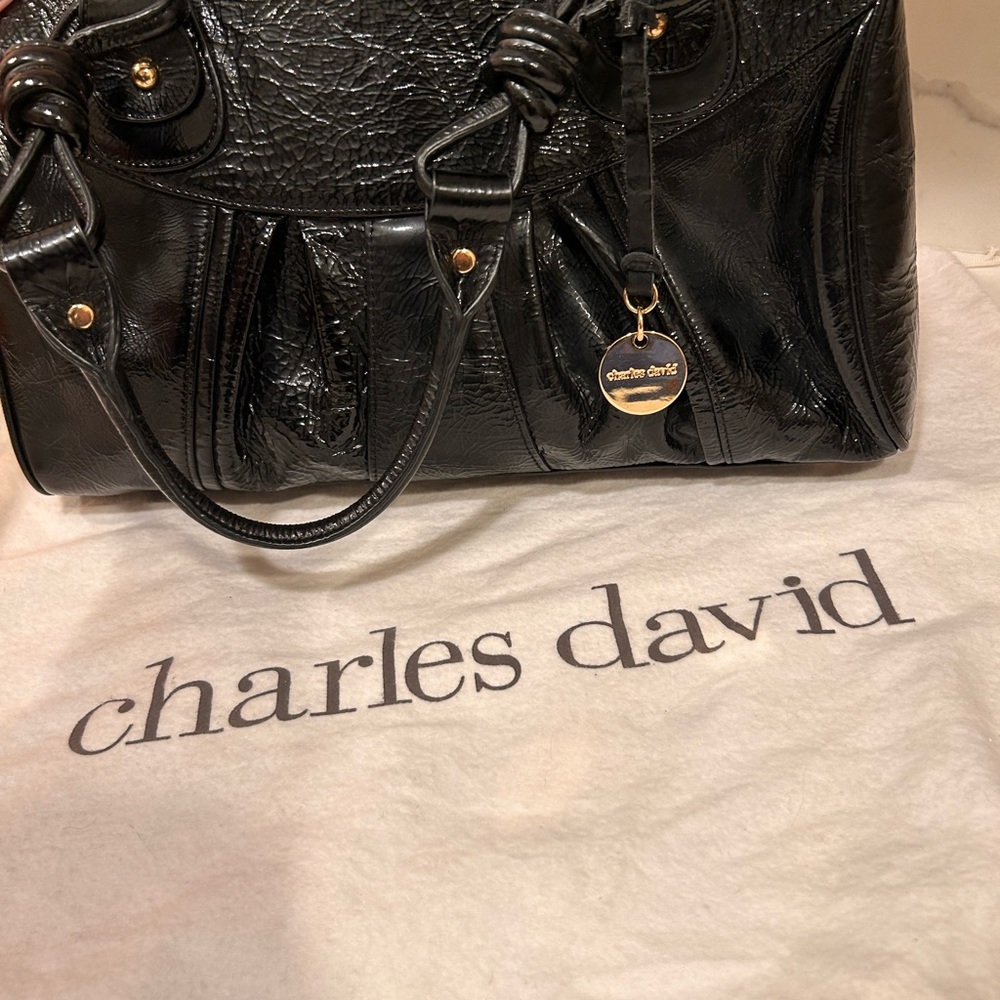 Charles David Black Satchel with Glossy Finish and Structured Design - Picture 3 of 5